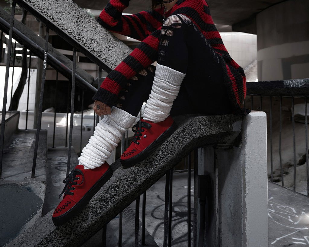 A3316 Red Suede Lace-Up Creeper Sneaker - T.U.K. Shoes