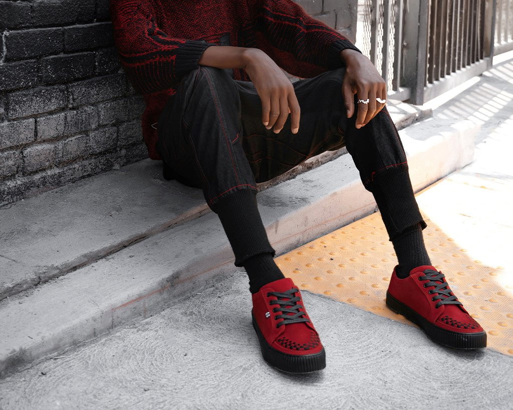 A3316 Red Suede Lace-Up Creeper Sneaker - T.U.K. Shoes