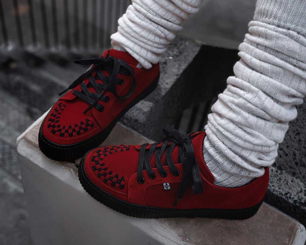 A3316 Red Suede Lace-Up Creeper Sneaker - T.U.K. Shoes