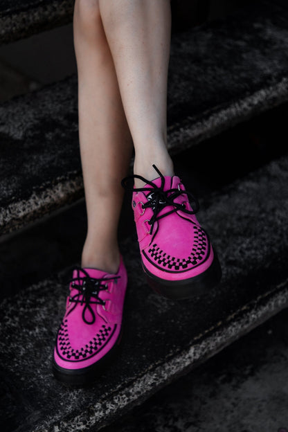 A3398 Neon Pink Suede Creeper Sneaker - T.U.K. Shoes