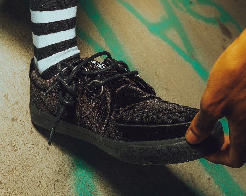 A9983 Black Velvet D-Ring Interlace Sneaker - T.U.K. Shoes
