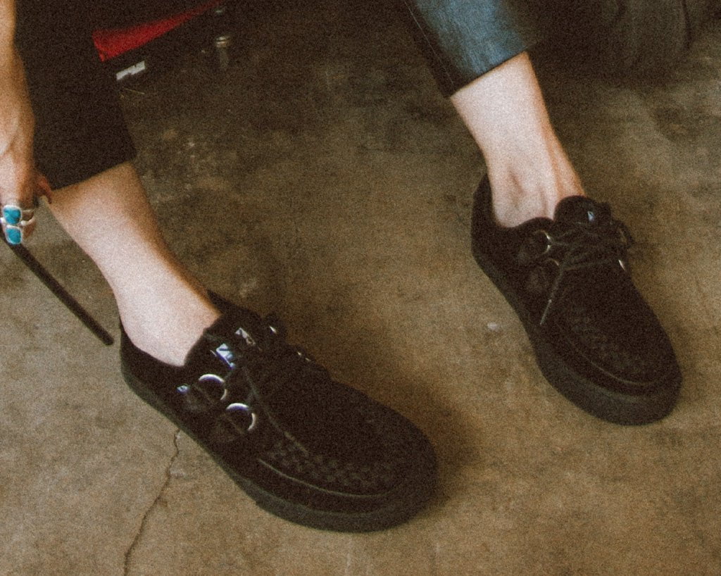 A9983 Black Velvet D-Ring Interlace Sneaker - T.U.K. Shoes