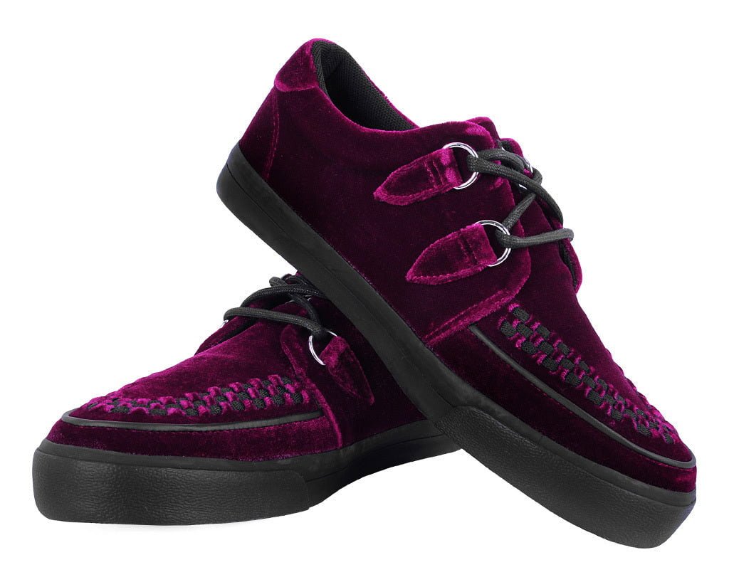 A3280 Burgundy Velvet D-Ring Interlace Sneaker - T.U.K. Shoes