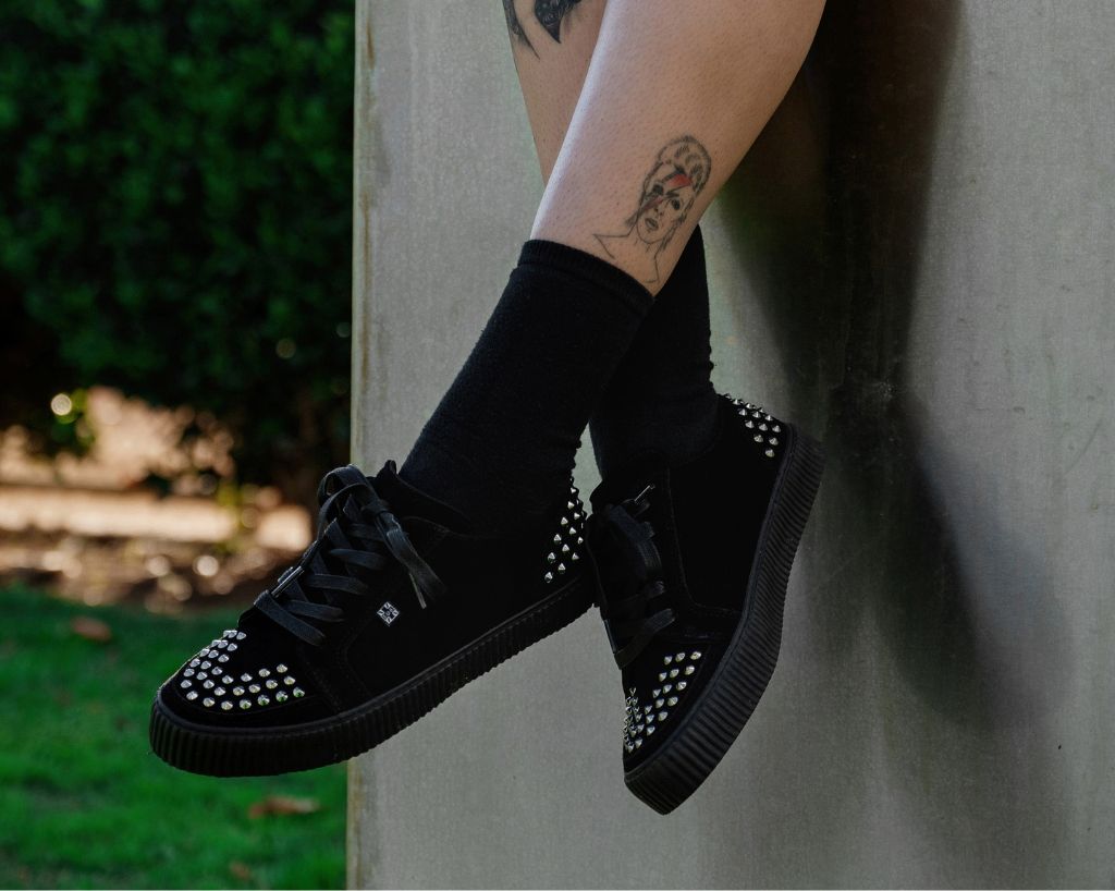 A3353 Black Suede Studded Creeper Sneaker - T.U.K. Shoes