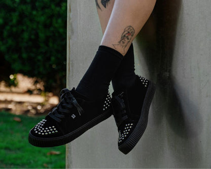 A3353 Black Suede Studded Creeper Sneaker - T.U.K. Shoes