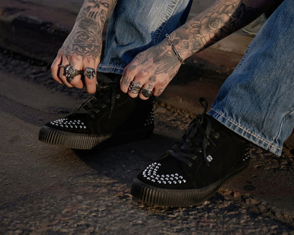 A3353 Black Suede Studded Creeper Sneaker - T.U.K. Shoes
