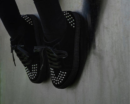 A3353 Black Suede Studded Creeper Sneaker - T.U.K. Shoes