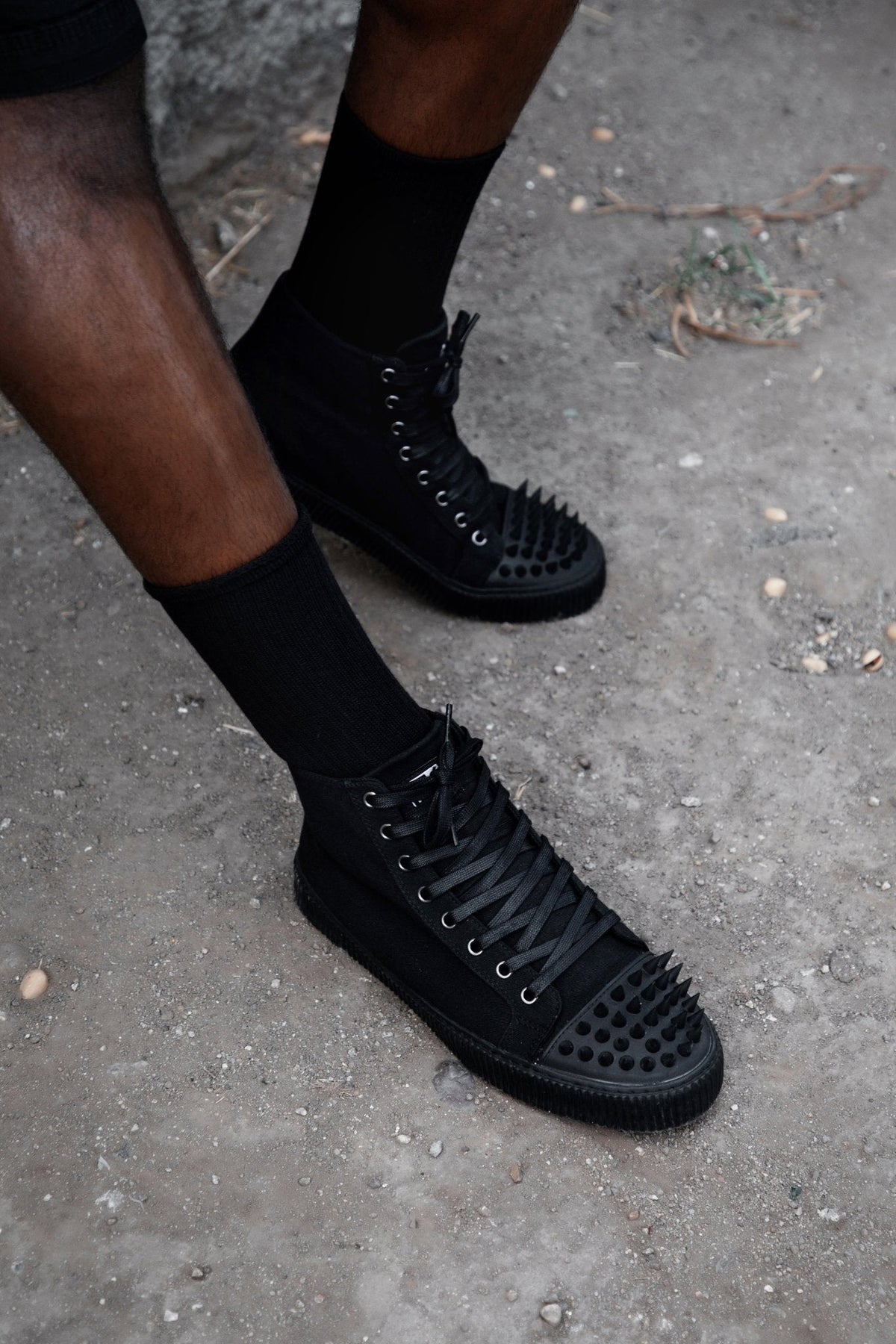 A3429 Black Twill Spiked Toe 8 Eye Sneaker Boot - T.U.K. Shoes