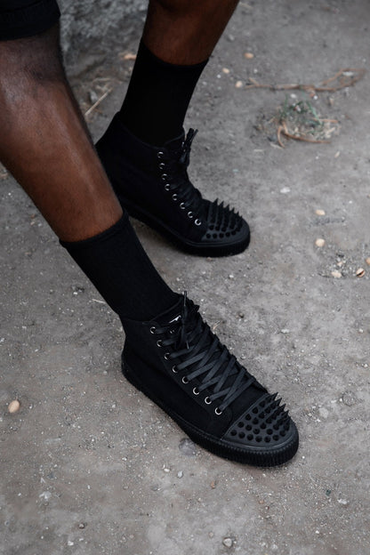 A3429 Black Twill Spiked Toe 8 Eye Sneaker Boot - T.U.K. Shoes
