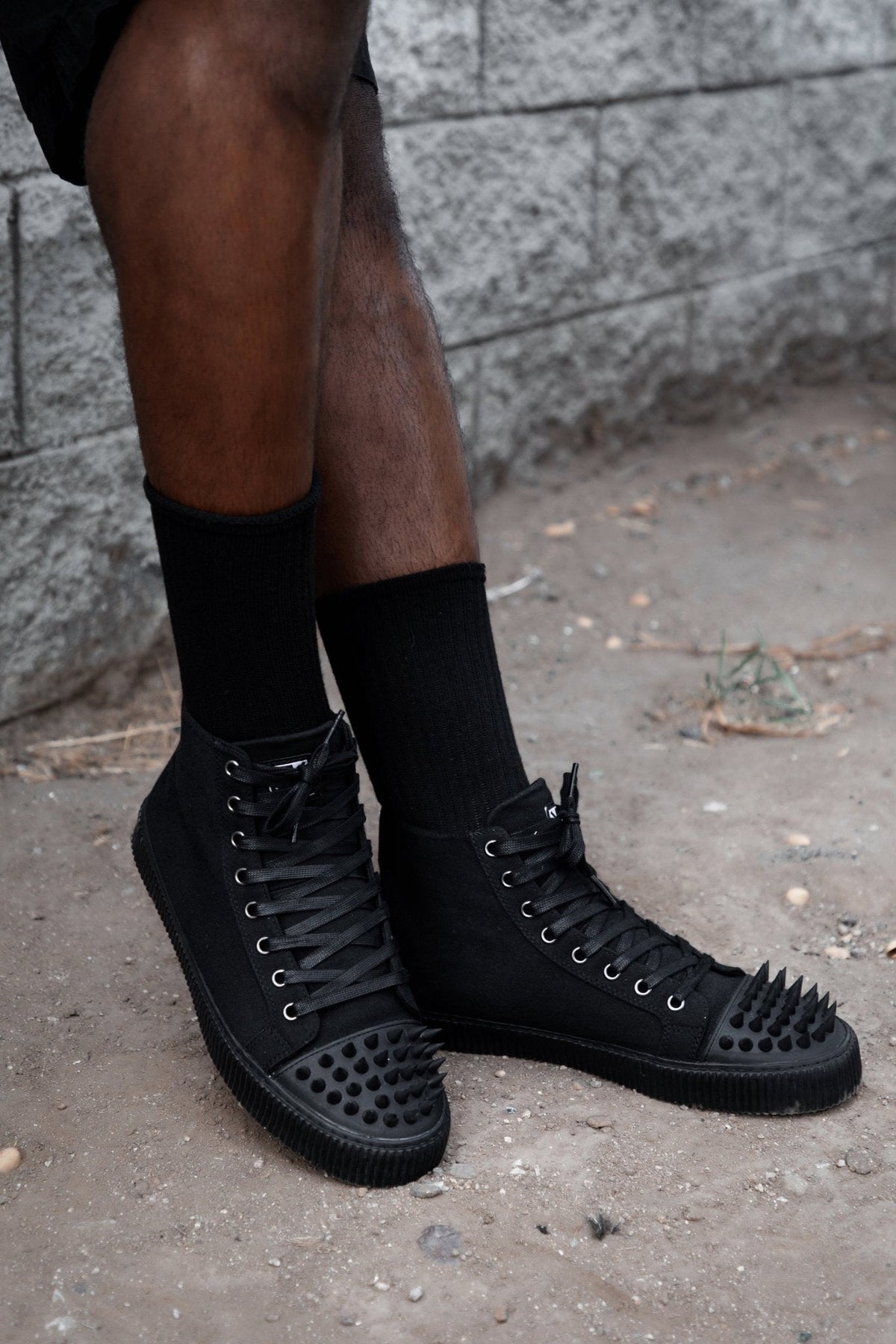 A3429 Black Twill Spiked Toe 8 Eye Sneaker Boot - T.U.K. Shoes