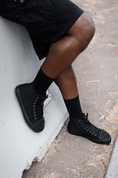 A3429 Black Twill Spiked Toe 8 Eye Sneaker Boot - T.U.K. Shoes