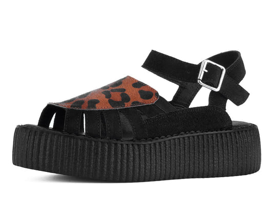V3463L Black Suede Leopard Front Viva Mondo Sandal - T.U.K. Shoes