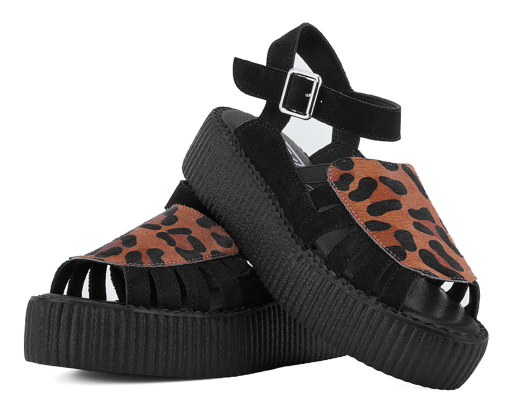 V3463L Black Suede Leopard Front Viva Mondo Sandal - T.U.K. Shoes