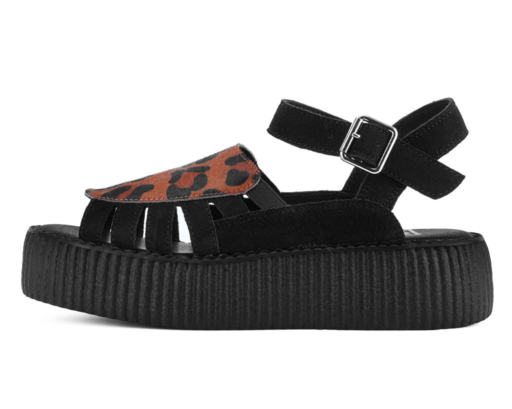 V3463L Black Suede Leopard Front Viva Mondo Sandal - T.U.K. Shoes