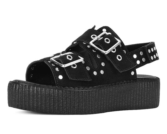 V3343L Black Suede Flat Stud Viva Mondo Sandal - T.U.K. Shoes
