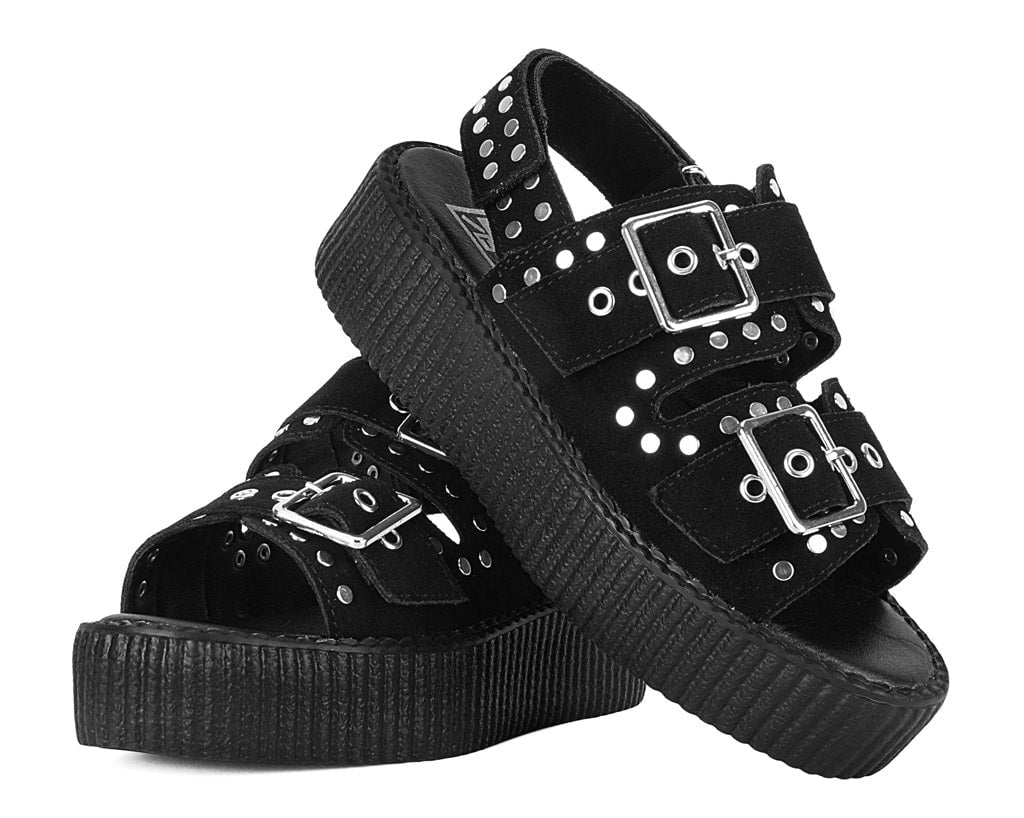 V3343L Black Suede Flat Stud Viva Mondo Sandal - T.U.K. Shoes
