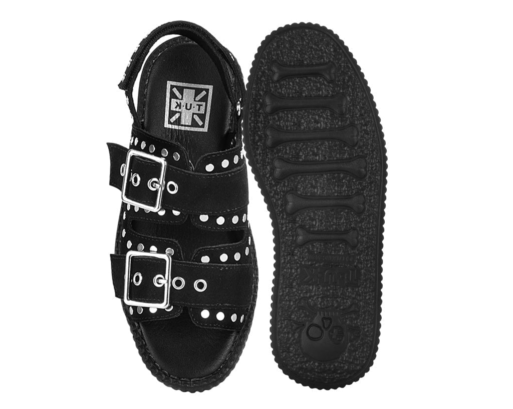 V3343L Black Suede Flat Stud Viva Mondo Sandal - T.U.K. Shoes