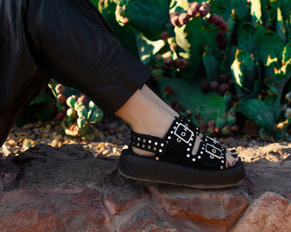 V3343L Black Suede Flat Stud Viva Mondo Sandal - T.U.K. Shoes