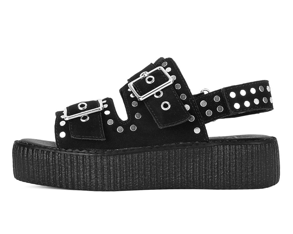 V3343L Black Suede Flat Stud Viva Mondo Sandal - T.U.K. Shoes