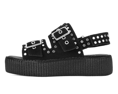 V3343L Black Suede Flat Stud Viva Mondo Sandal - T.U.K. Shoes