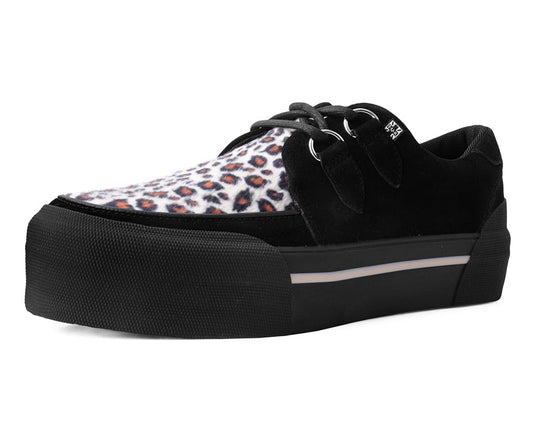 A3137 Black & Leopard Suede Platform Creeper Sneaker - T.U.K. Shoes