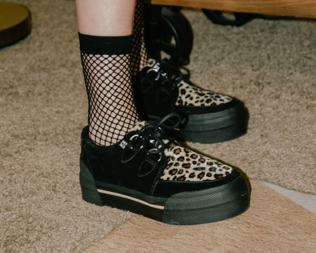 A3137 Black & Leopard Suede Platform Creeper Sneaker - T.U.K. Shoes