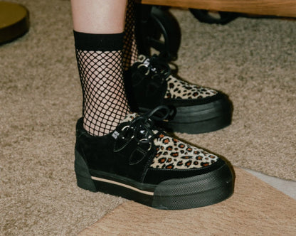 A3137 Black & Leopard Suede Platform Creeper Sneaker - T.U.K. Shoes