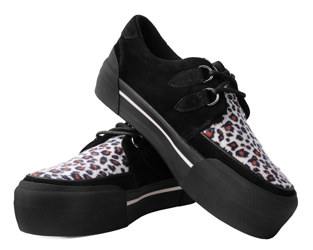 A3137 Black & Leopard Suede Platform Creeper Sneaker - T.U.K. Shoes