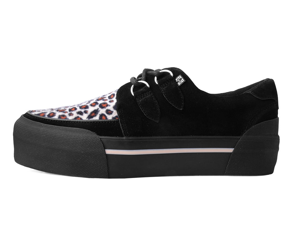 A3137 Black & Leopard Suede Platform Creeper Sneaker - T.U.K. Shoes