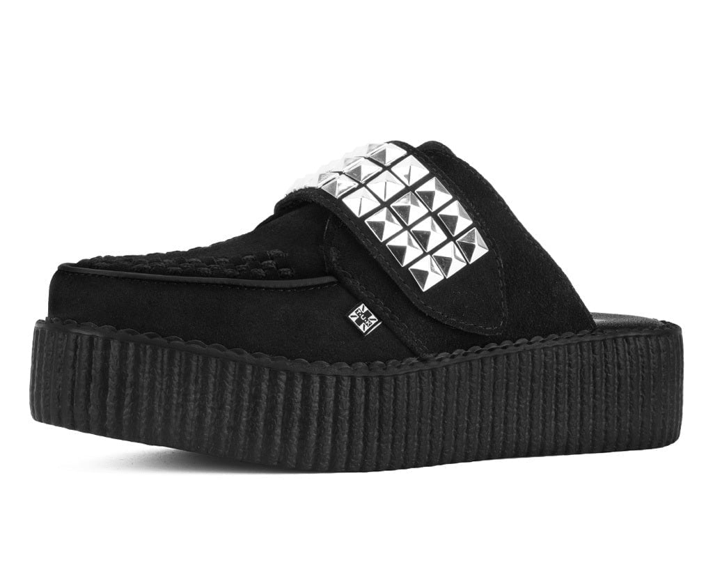 V3476L Black Suede Studded Strap Creeper Mule - T.U.K. Shoes