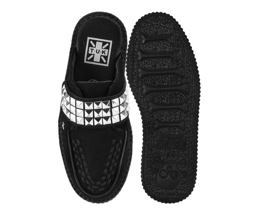 V3476L Black Suede Studded Strap Creeper Mule - T.U.K. Shoes