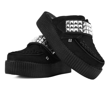 V3476L Black Suede Studded Strap Creeper Mule - T.U.K. Shoes