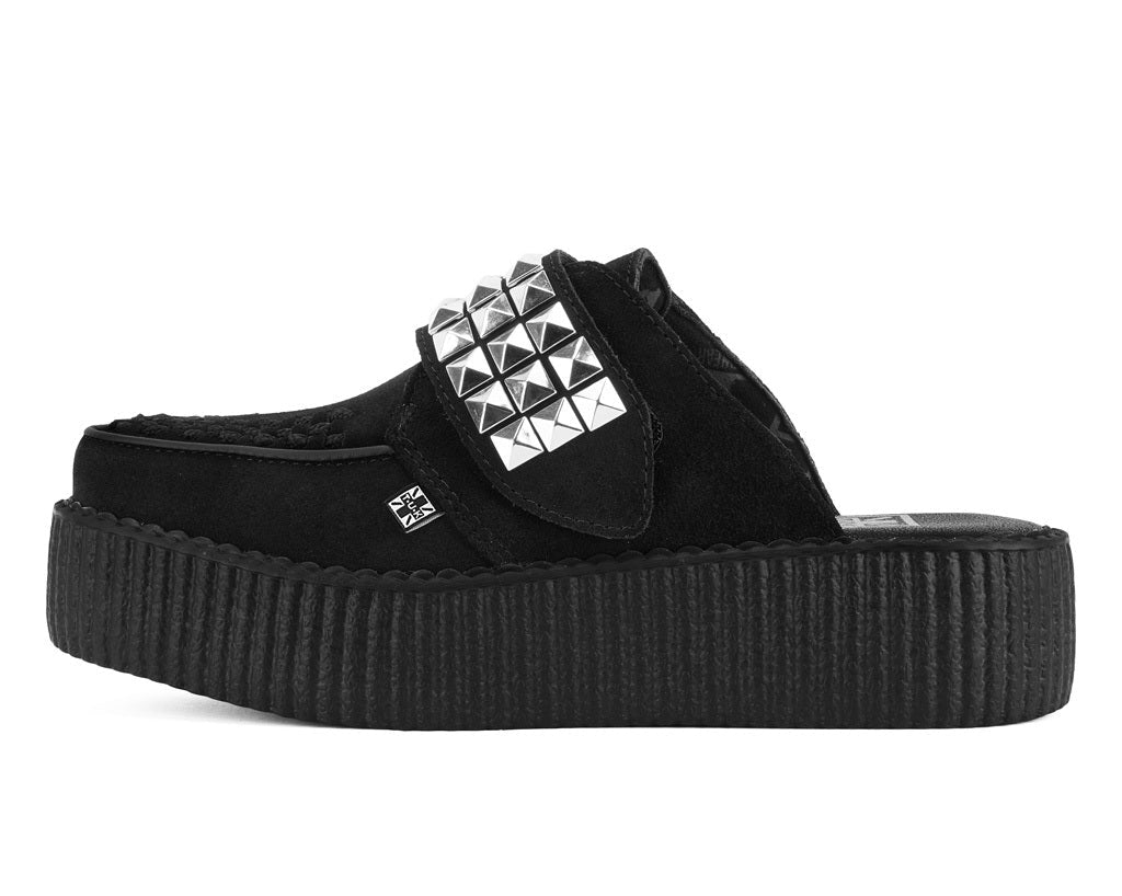 V3476L Black Suede Studded Strap Creeper Mule - T.U.K. Shoes