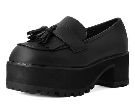 A9938L Black TUKskin™ Fringe Loafer Platform - T.U.K. Shoes