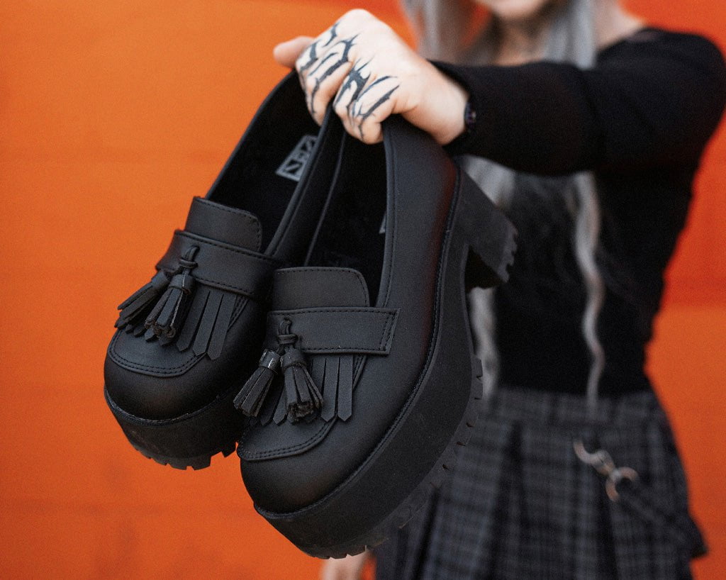 A9938L Black TUKskin™ Fringe Loafer Platform - T.U.K. Shoes