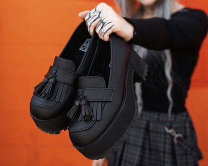 A9938L Black TUKskin™ Fringe Loafer Platform - T.U.K. Shoes