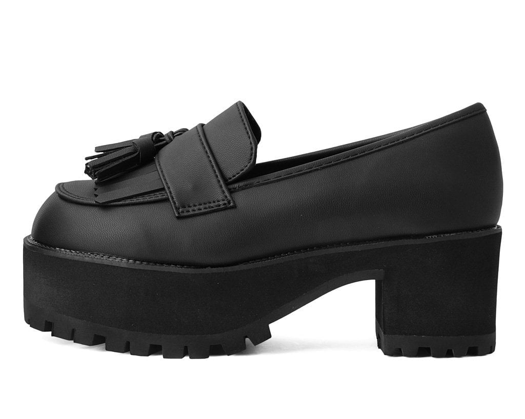 A9938L Black TUKskin™ Fringe Loafer Platform - T.U.K. Shoes