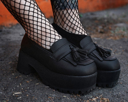 A9938L Black TUKskin™ Fringe Loafer Platform - T.U.K. Shoes