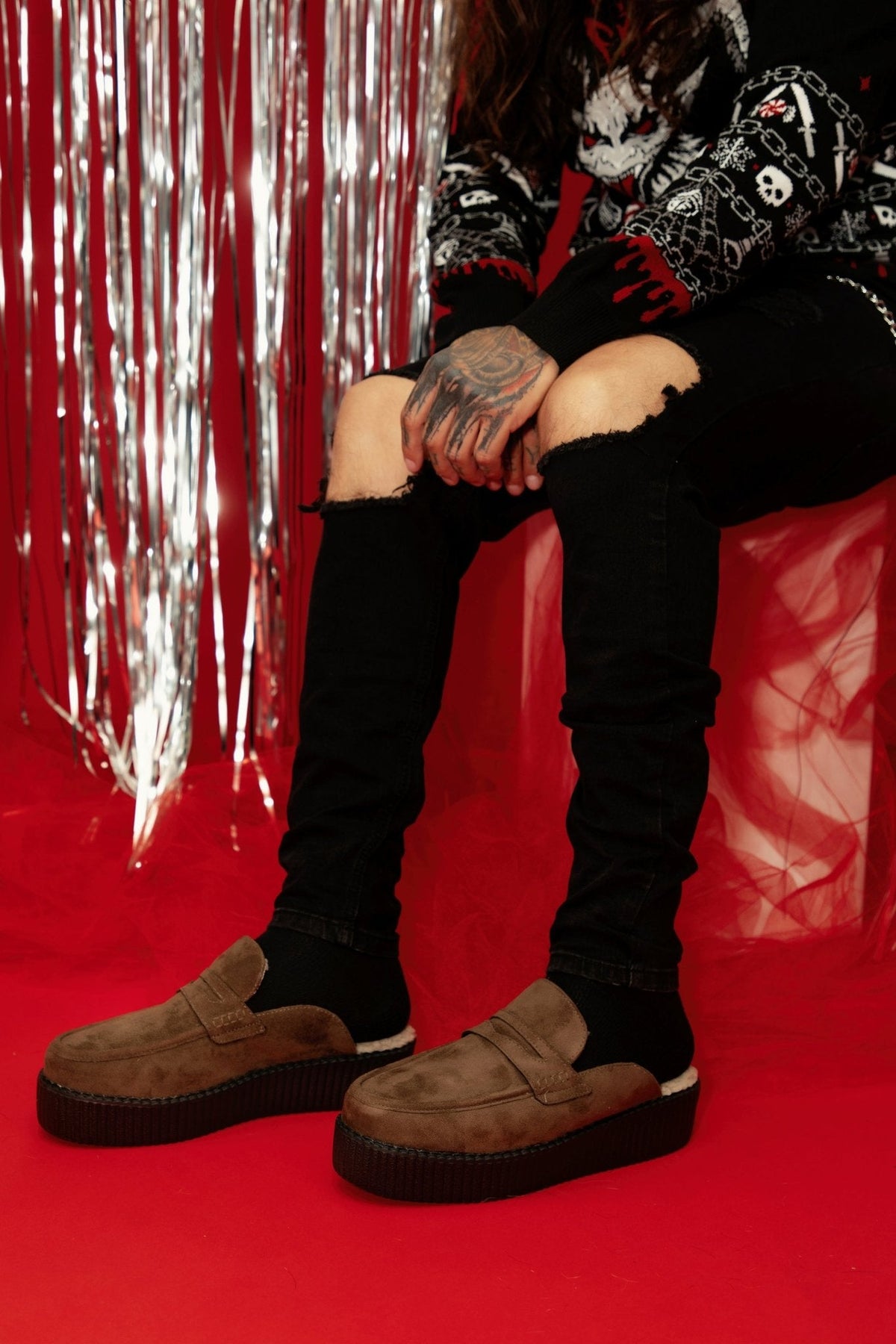 V3443 Brown Plush Lined Creeper Mule - T.U.K. Shoes