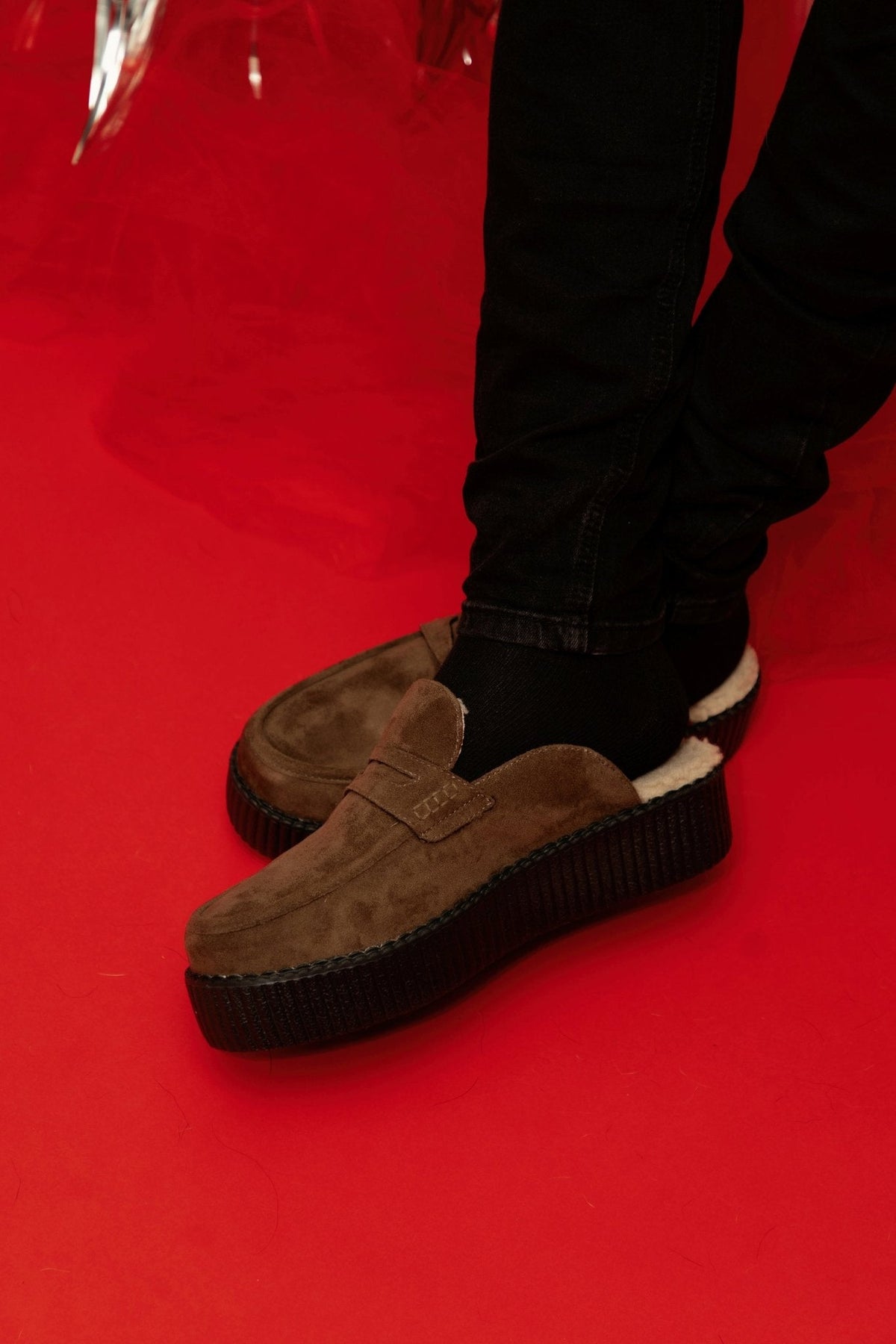 V3443 Brown Plush Lined Creeper Mule - T.U.K. Shoes