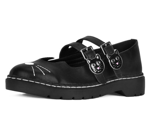 A3363L Black Leather 2-Buckle Kitty Mary Jane - T.U.K. Shoes