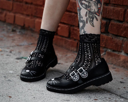 A3363L Black Leather 2-Buckle Kitty Mary Jane - T.U.K. Shoes