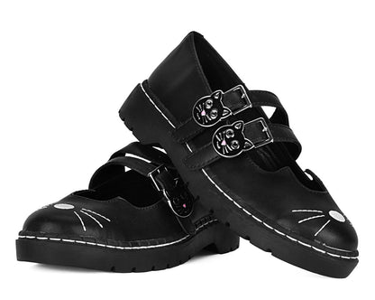 A3363L Black Leather 2-Buckle Kitty Mary Jane - T.U.K. Shoes