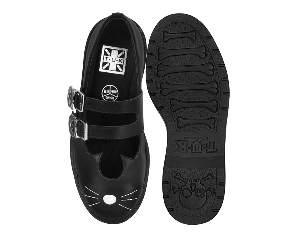 A3363L Black Leather 2-Buckle Kitty Mary Jane - T.U.K. Shoes