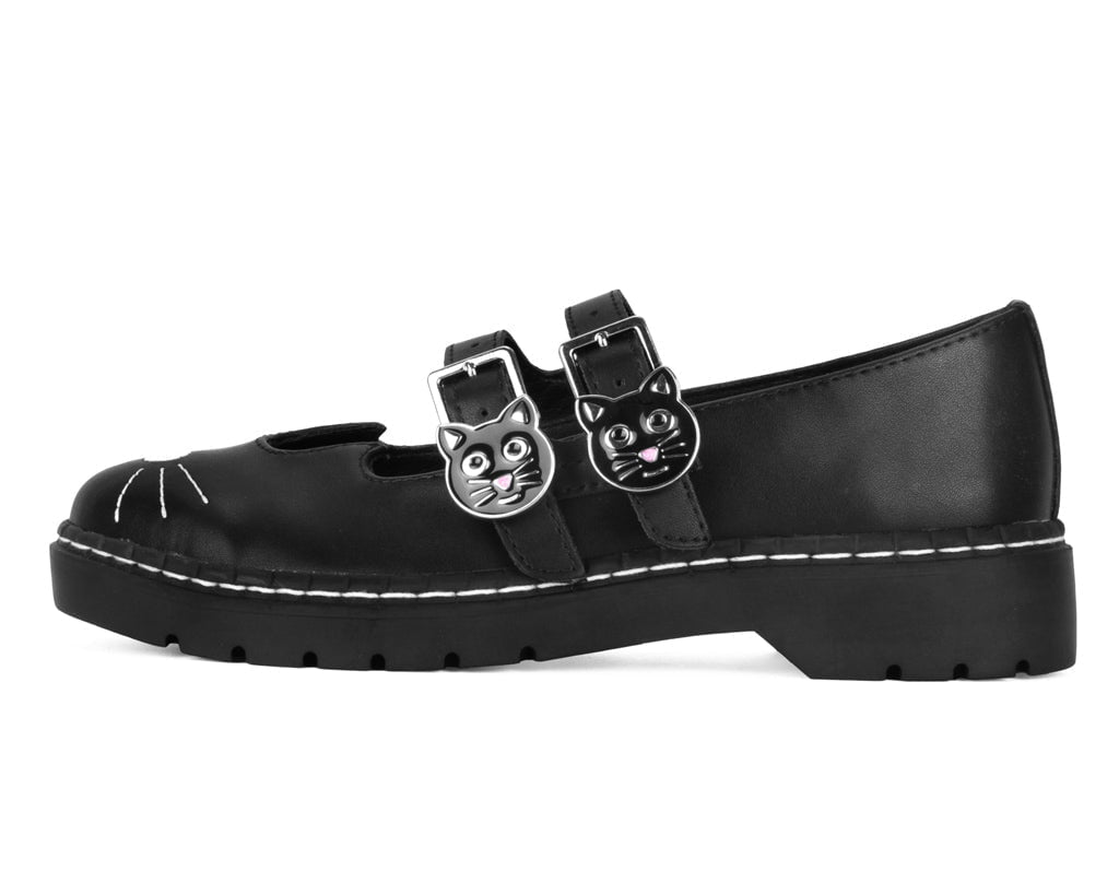 A3363L Black Leather 2-Buckle Kitty Mary Jane - T.U.K. Shoes