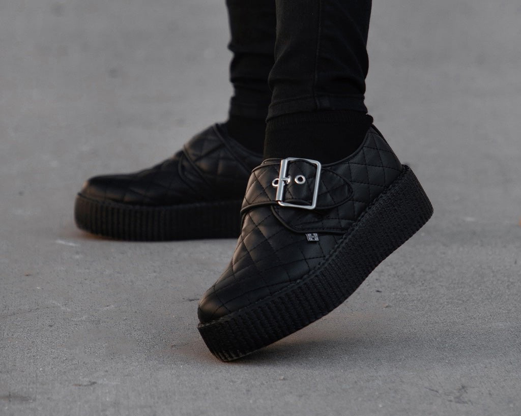 V3301 Black TUKskin Quilted Buckle Viva Mondo Creeper - T.U.K. Shoes