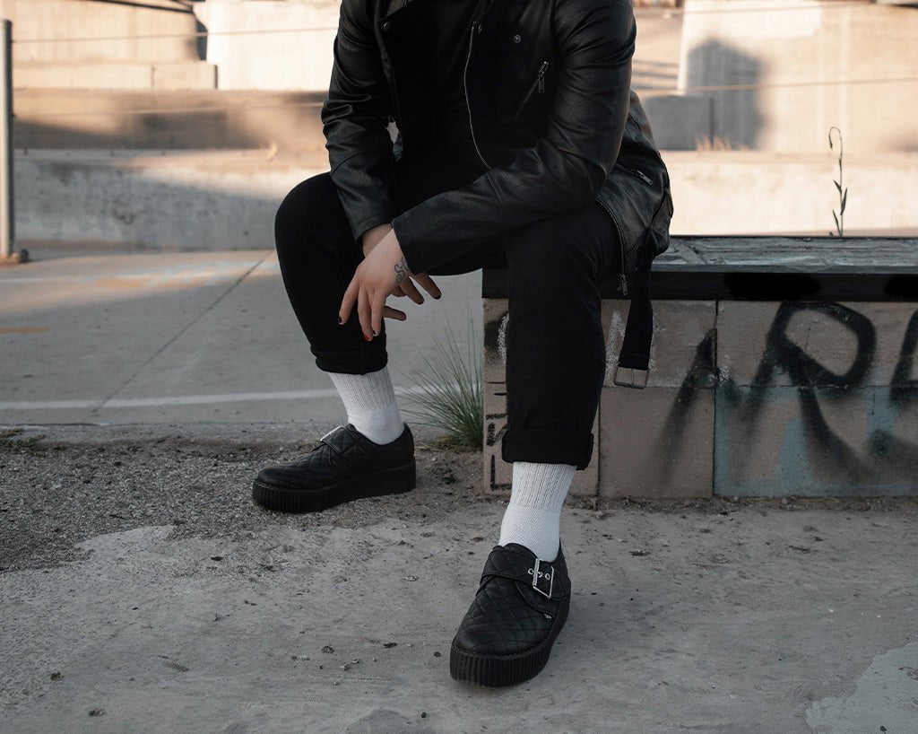 V3301 Black TUKskin Quilted Buckle Viva Mondo Creeper - T.U.K. Shoes