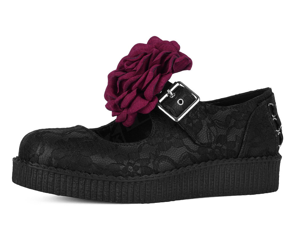 F3406L Black TUKskin Flower Lace Viva Low Mary Jane - T.U.K. Shoes