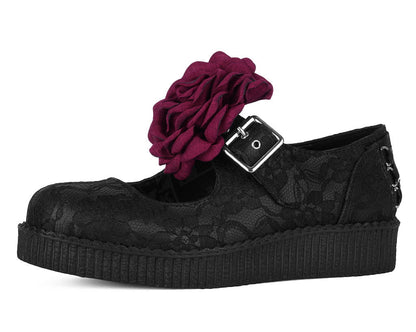 F3406L Black TUKskin Flower Lace Viva Low Mary Jane - T.U.K. Shoes