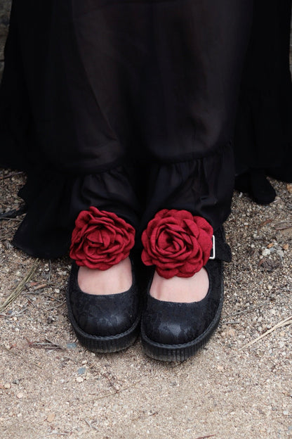 F3406L Black TUKskin Flower Lace Viva Low Mary Jane - T.U.K. Shoes